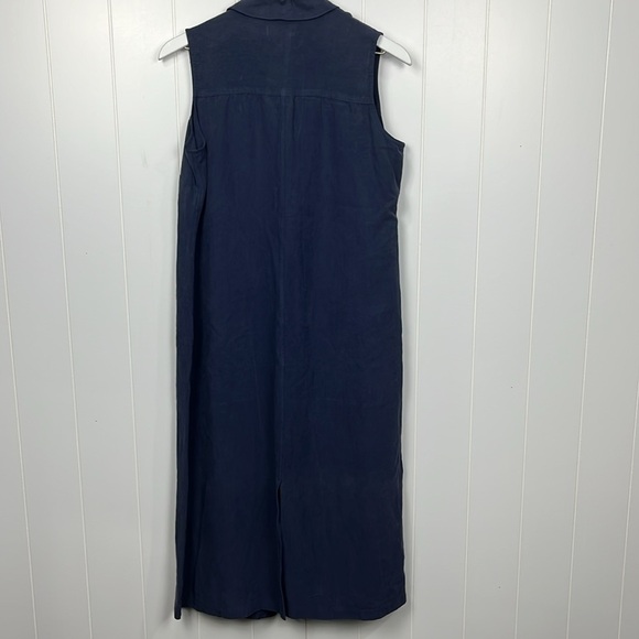 Lord & Taylor Womens Shift Dress 14 Navy Hidden Button Down Sleeveless 72% Silk - Picture 12 of 15